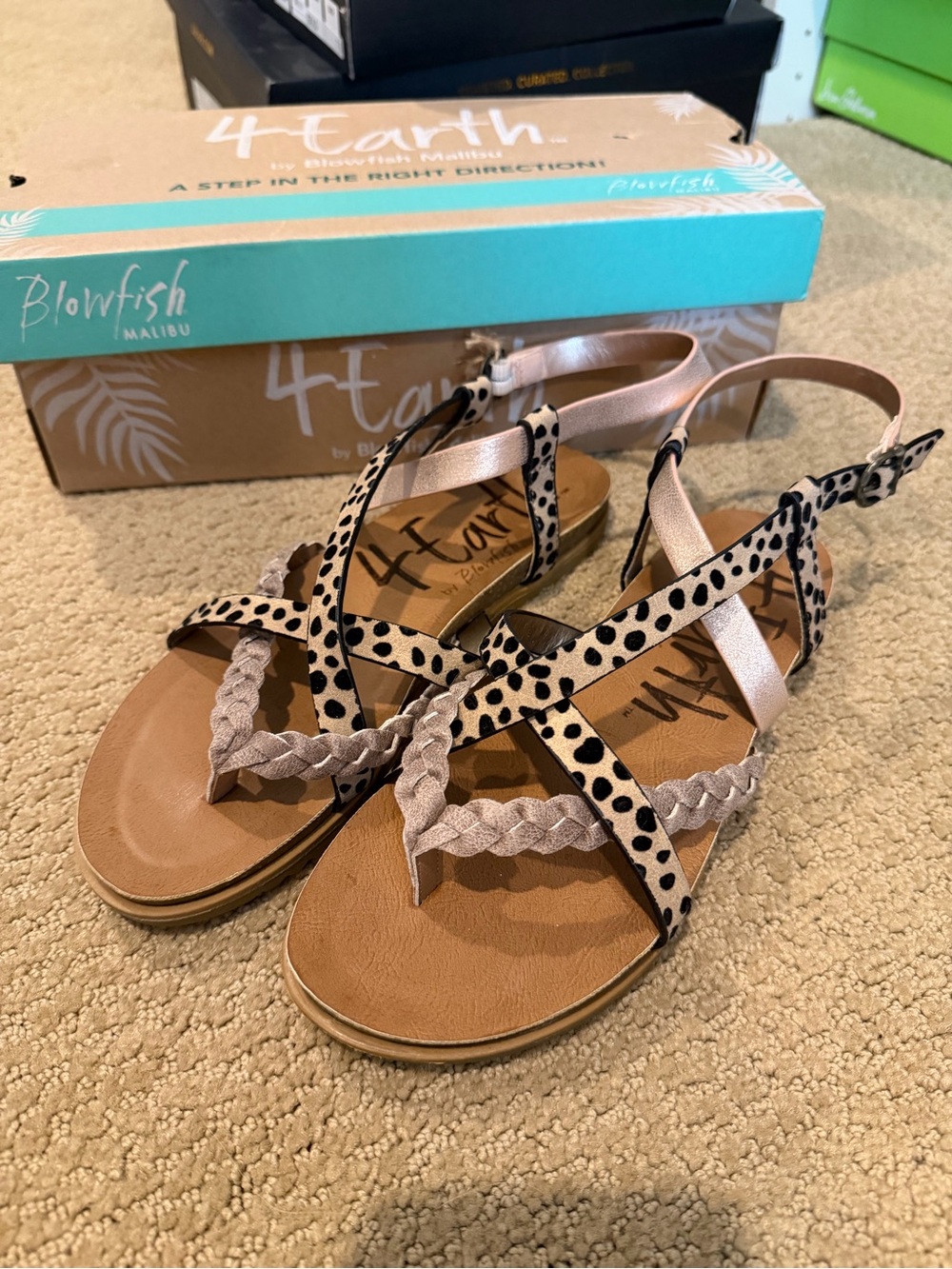 Blowfish Leopard Print & Tan Braided Strap Sandals